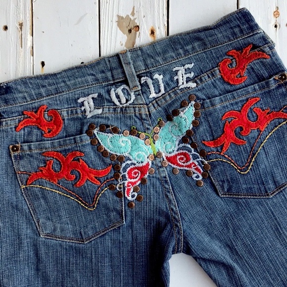 People for Peace Denim - People for Peace Rare Embroidered Love Jeans